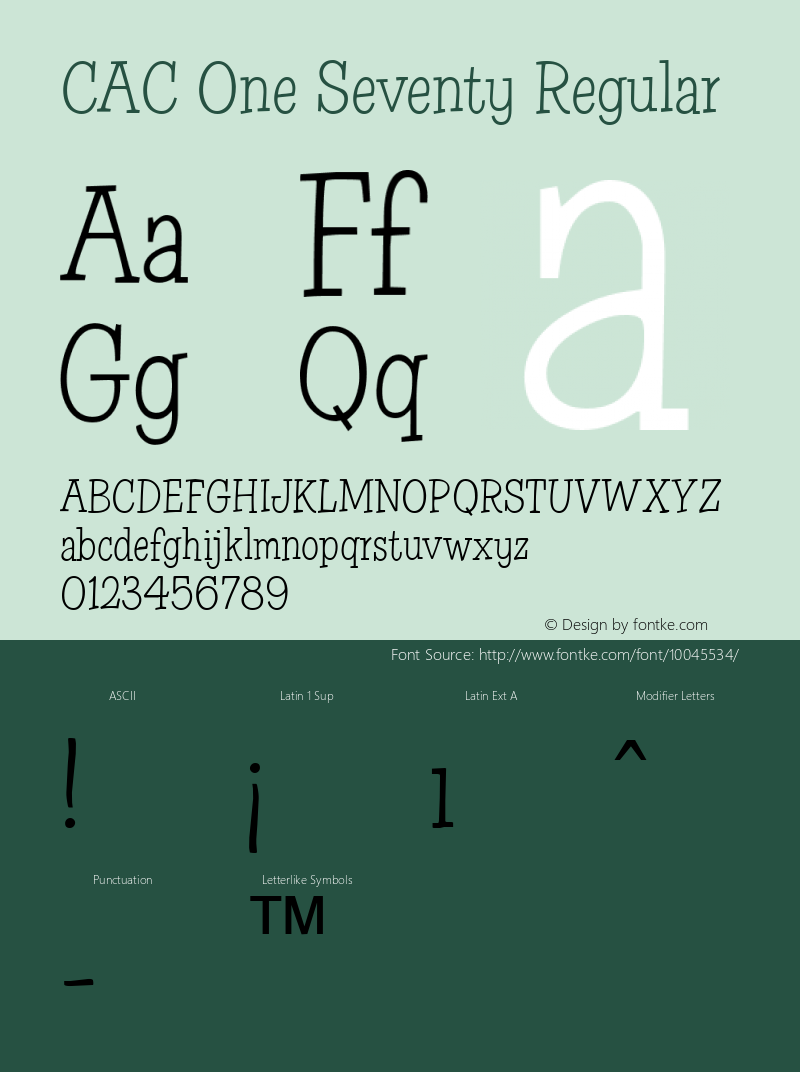 CAC One Seventy Regular v1.2 8/27/96 Font Sample