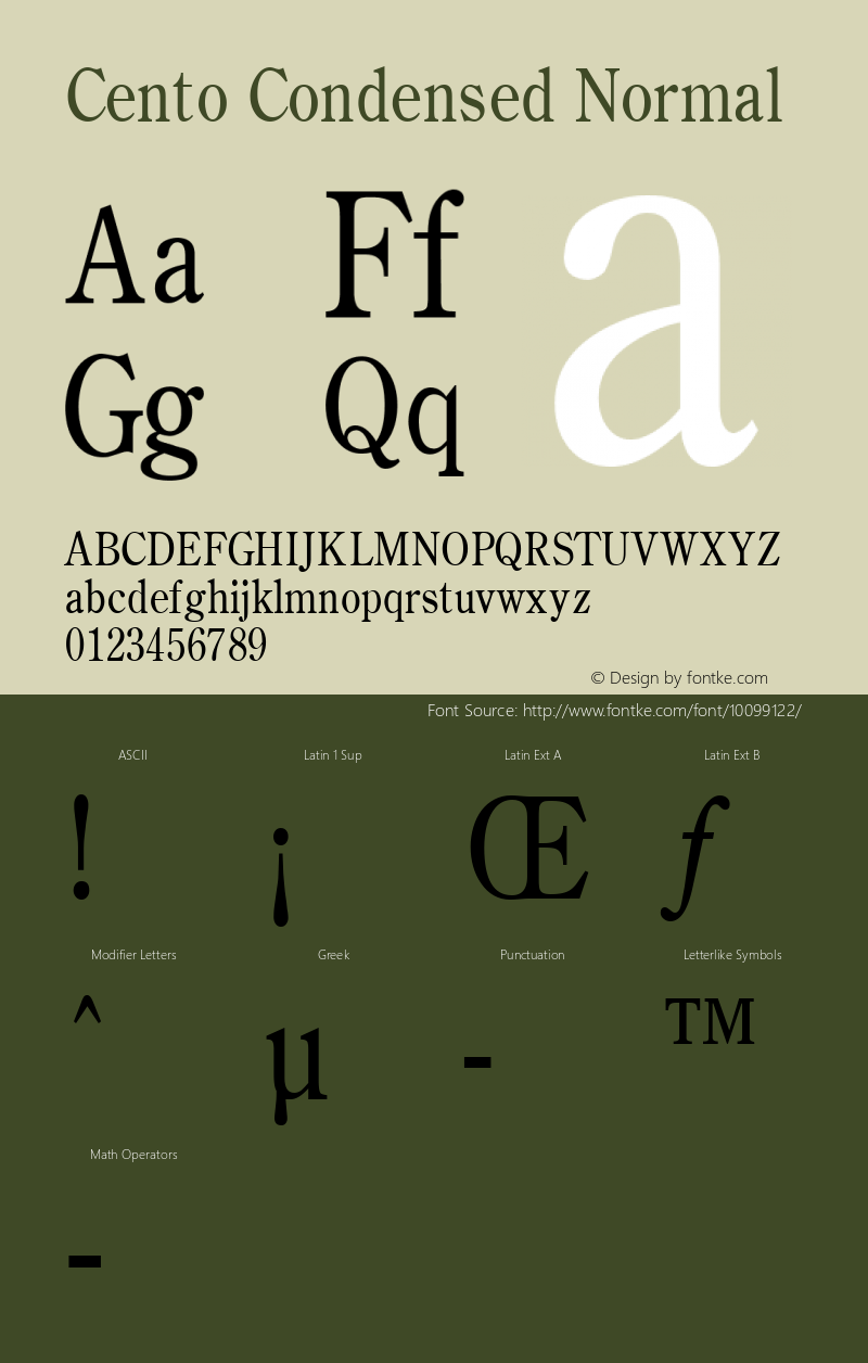 Cento Condensed Normal Altsys Fontographer 4.1 1/27/95 Font Sample
