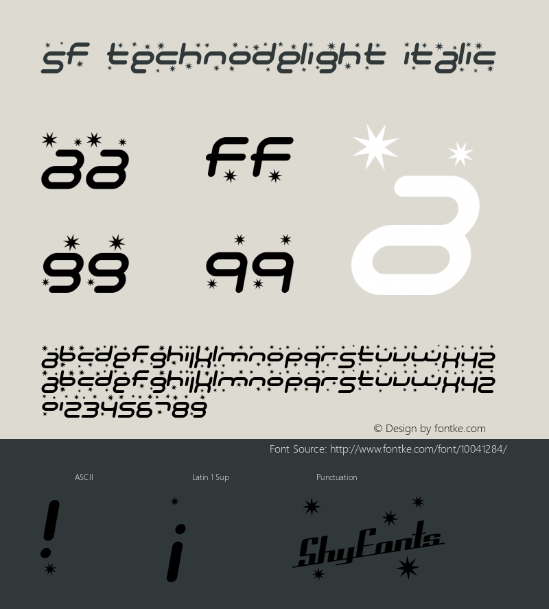 SF Technodelight Italic 1.0 Font Sample