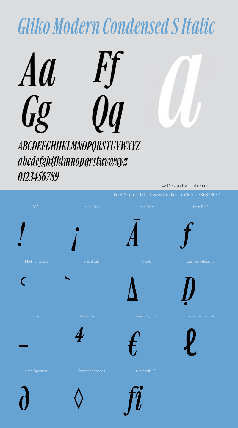 Gliko Modern Condensed S Italic Version 2.001图片样张