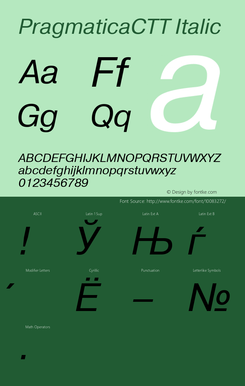 PragmaticaCTT Italic TrueType Maker version 3.00.00 Font Sample