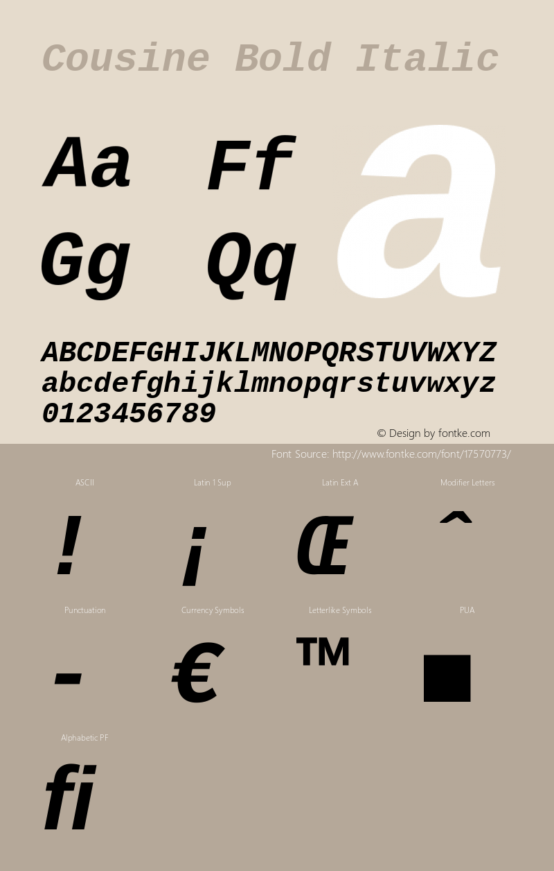 Cousine Bold Italic Version 1.21 Font Sample