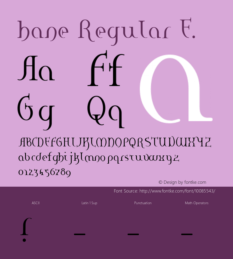 hane Regular E. Macromedia Fontographer 4.1J 01.2.14 Font Sample