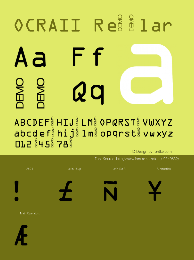 OCRAII Regular Version 1.00 March 25, 2005, initial release Font Sample