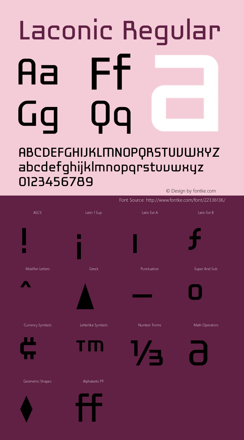 Laconic Version 1.20 February 19, 2011 Font Sample