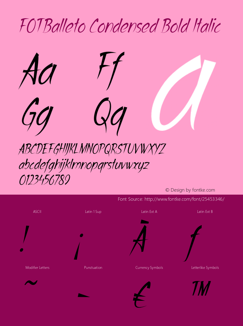 FOTBalleto-CondensedBoldItalic Version 1.500 Font Sample