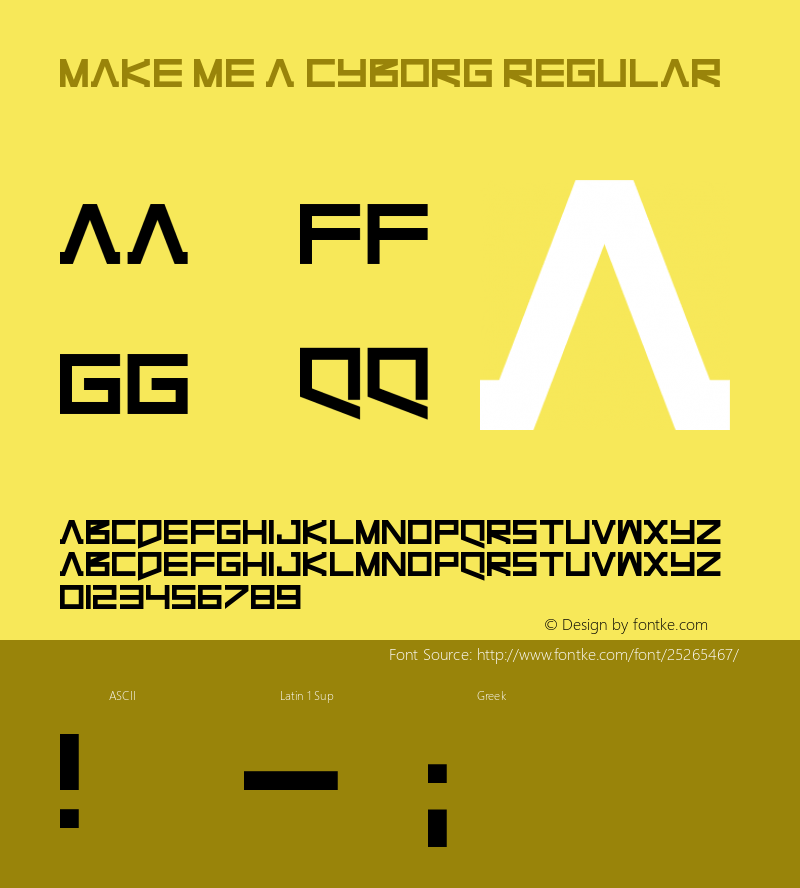 Make Me A Cyborg Version 1.00;March 11, 2018;FontCreator 11.5.0.2421 64-bit Font Sample