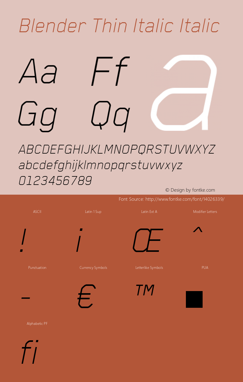 Blender Thin Italic Italic Version 3.007 2012 Font Sample