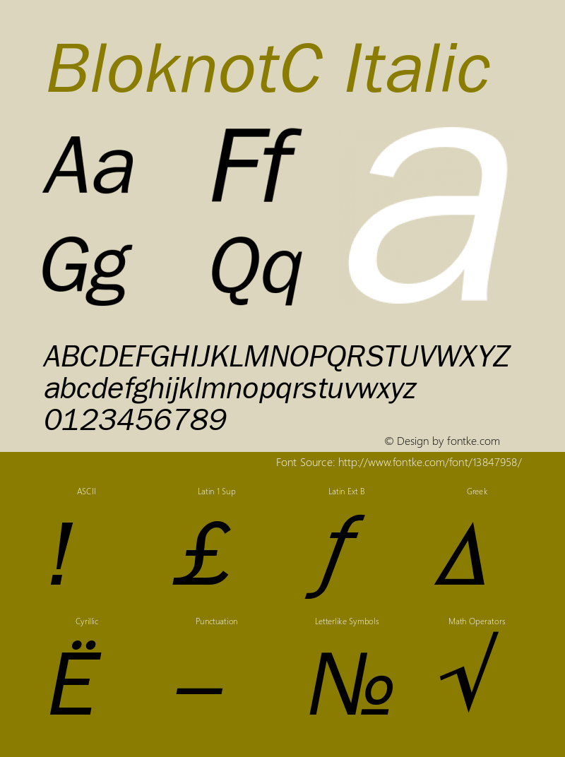 BloknotC Italic Version 001.000 Font Sample