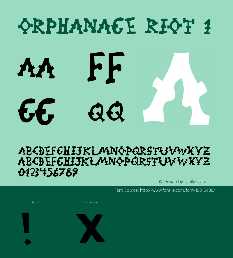 Orphanage Riot 1 Macromedia Fontographer 4.1 3/25/98 Font Sample