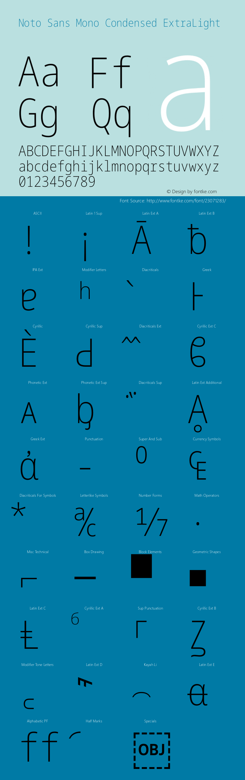 Noto Sans Mono Condensed ExtraLight Version 1.901 Font Sample