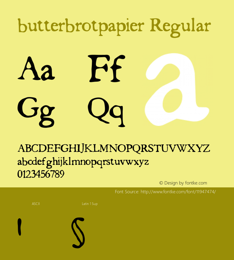 butterbrotpapier Regular Version: 04/29/00 16:30:29 Font Sample