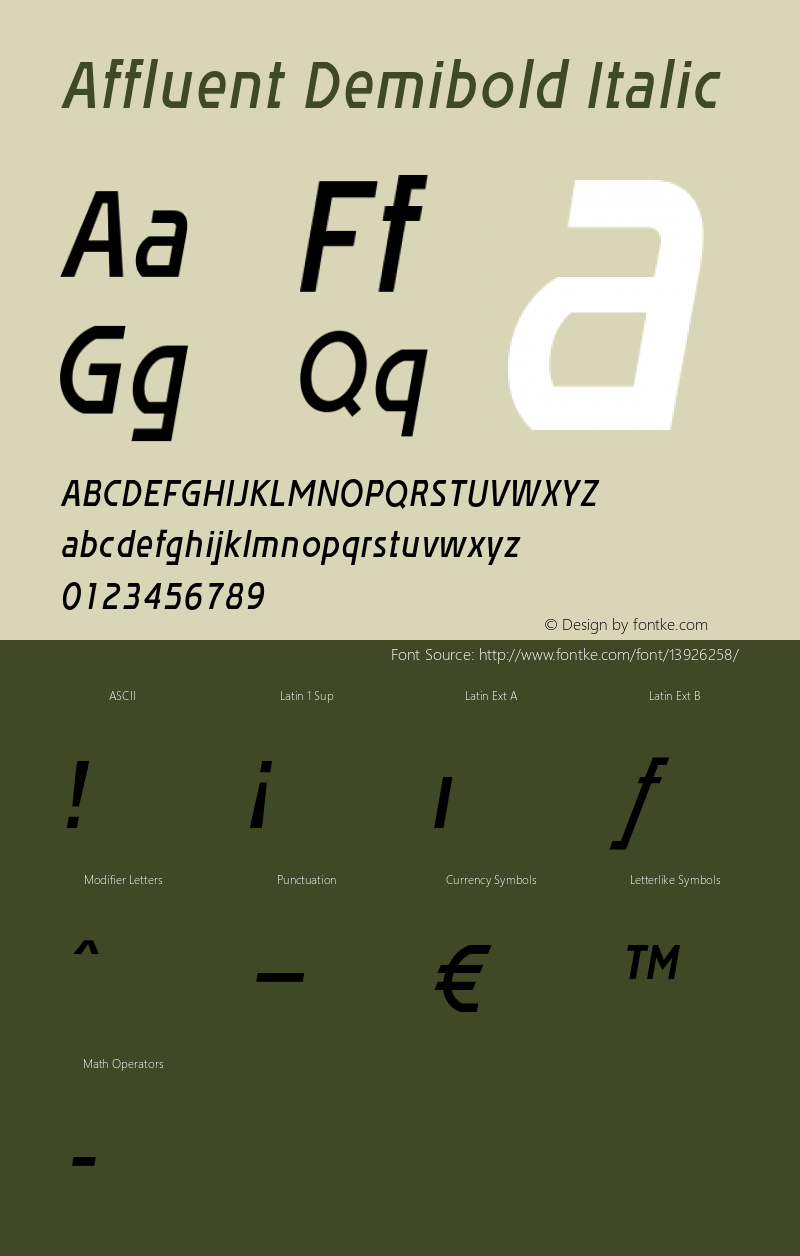 Affluent Demibold Italic Version 1.100 2004 Font Sample