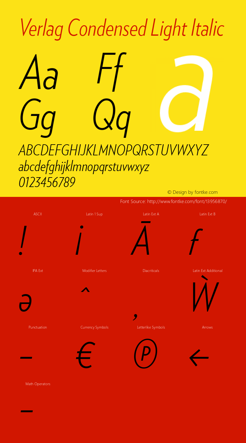 Verlag Condensed Light Italic Version 001.001 Font Sample