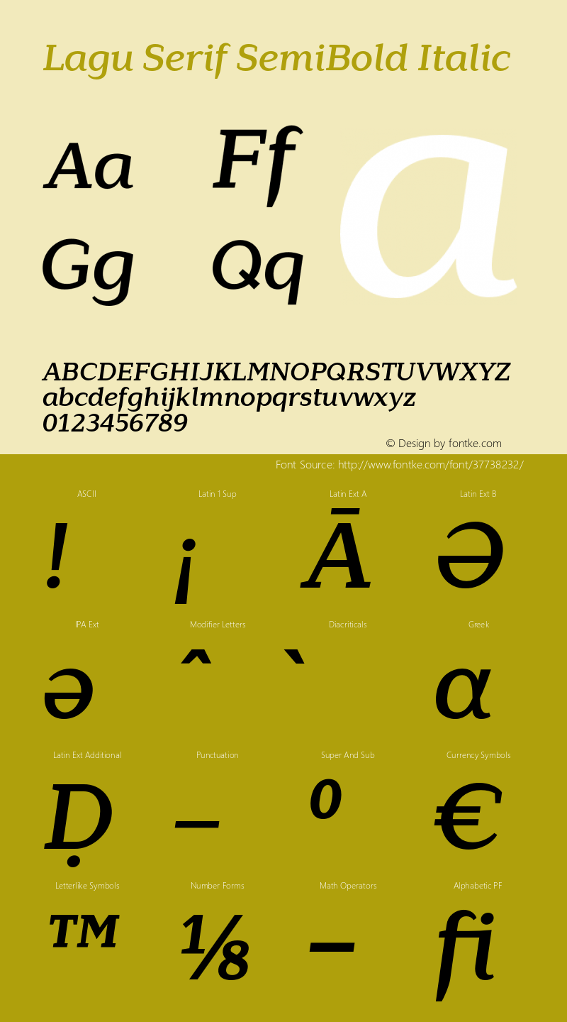 LaguSerif-SemiBoldItalic Version 1.000;PS 001.000;hotconv 1.0.88;makeotf.lib2.5.64775 Font Sample