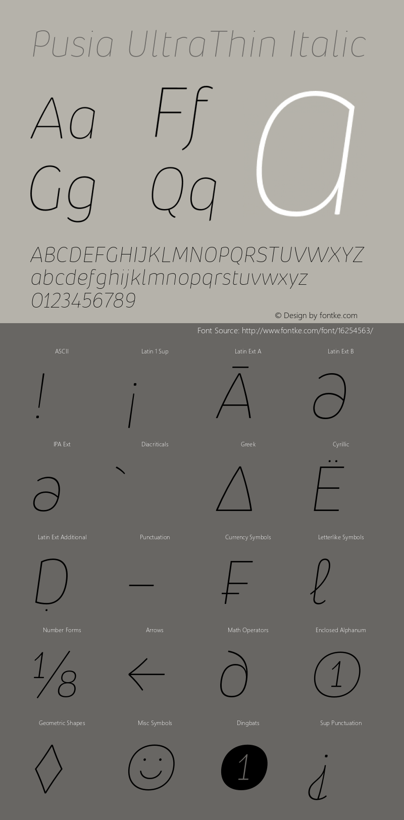 Pusia UltraThin Italic Version 1.000;PS 001.000;hotconv 1.0.88;makeotf.lib2.5.64775 Font Sample