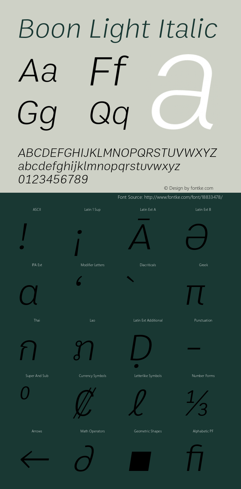 Boon Light Italic Version 3.0 Font Sample