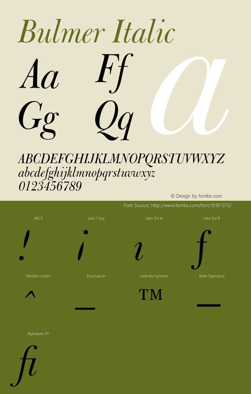 Bulmer Italic 2.0-1.0 Font Sample