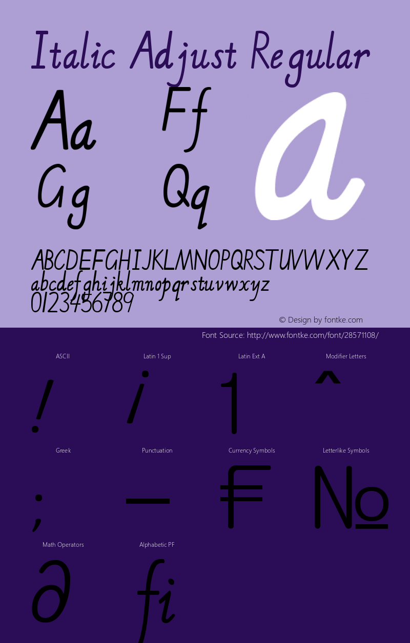 Italic Adjust Version 1.00;February 10, 2018;FontCreator 11.0.0.2407 32-bit Font Sample