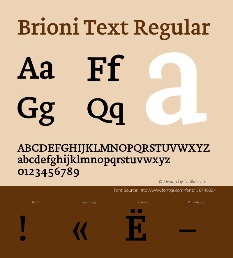 Brioni Text Regular Version 1.000 2012 initial release Font Sample