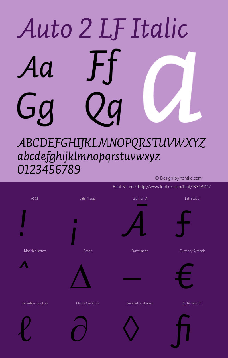 Auto 2 LF Italic Version 1.111;PS 001.001;hotconv 1.0.38 Font Sample