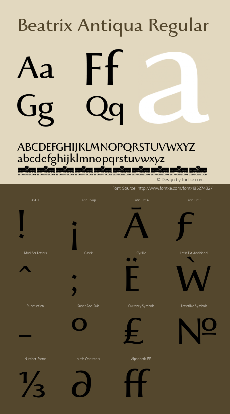 Beatrix Antiqua Regular Version 1.008 Font Sample