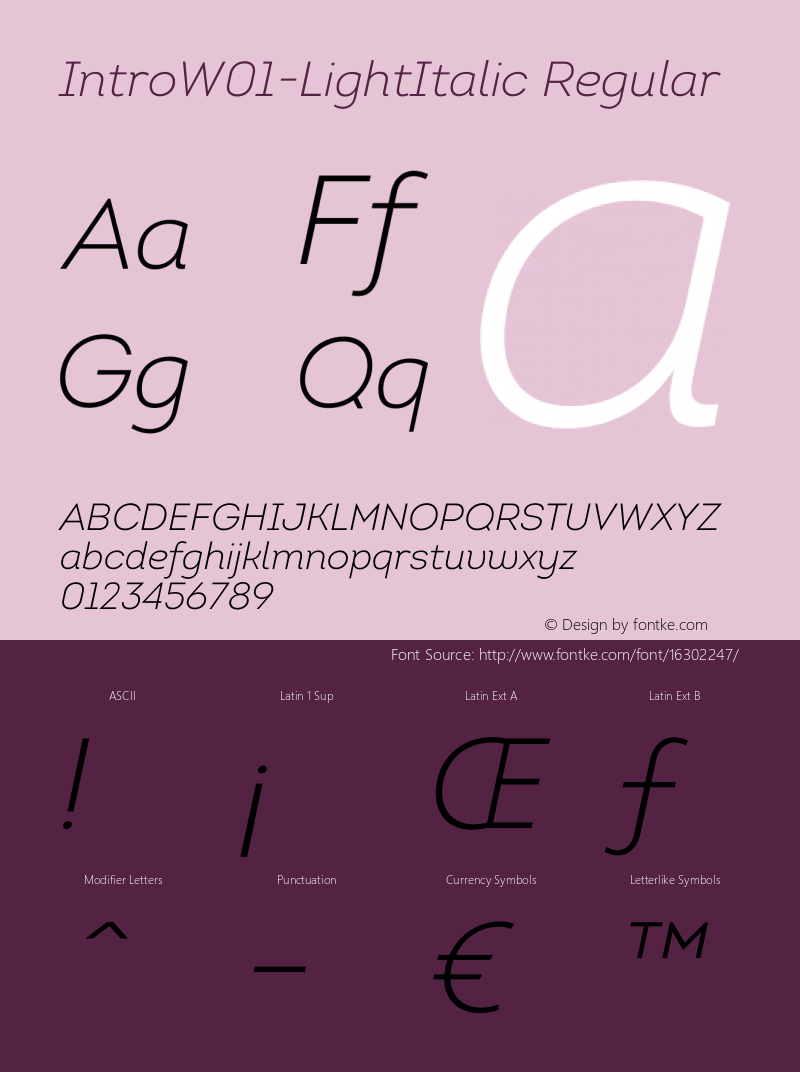 IntroW01-LightItalic Regular Version 1.00 Font Sample