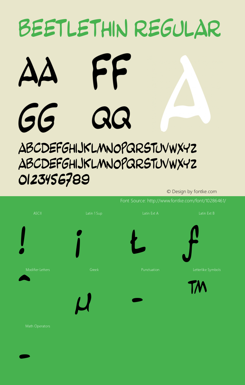 BeetleThin Regular Collection Copyright (c)1997 Expert Software, Inc. Font Sample