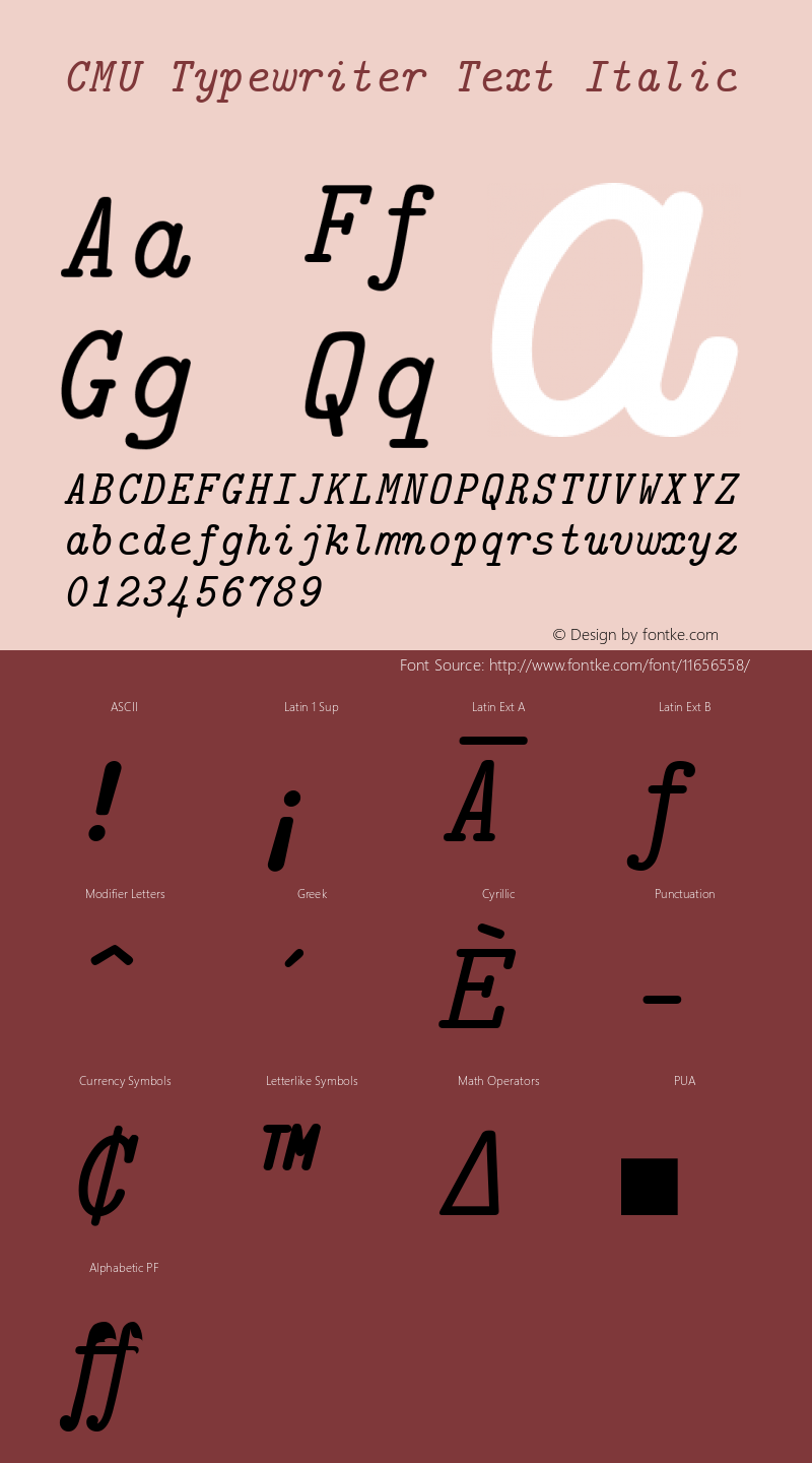 CMU Typewriter Text Italic Version 0.7.0 Font Sample