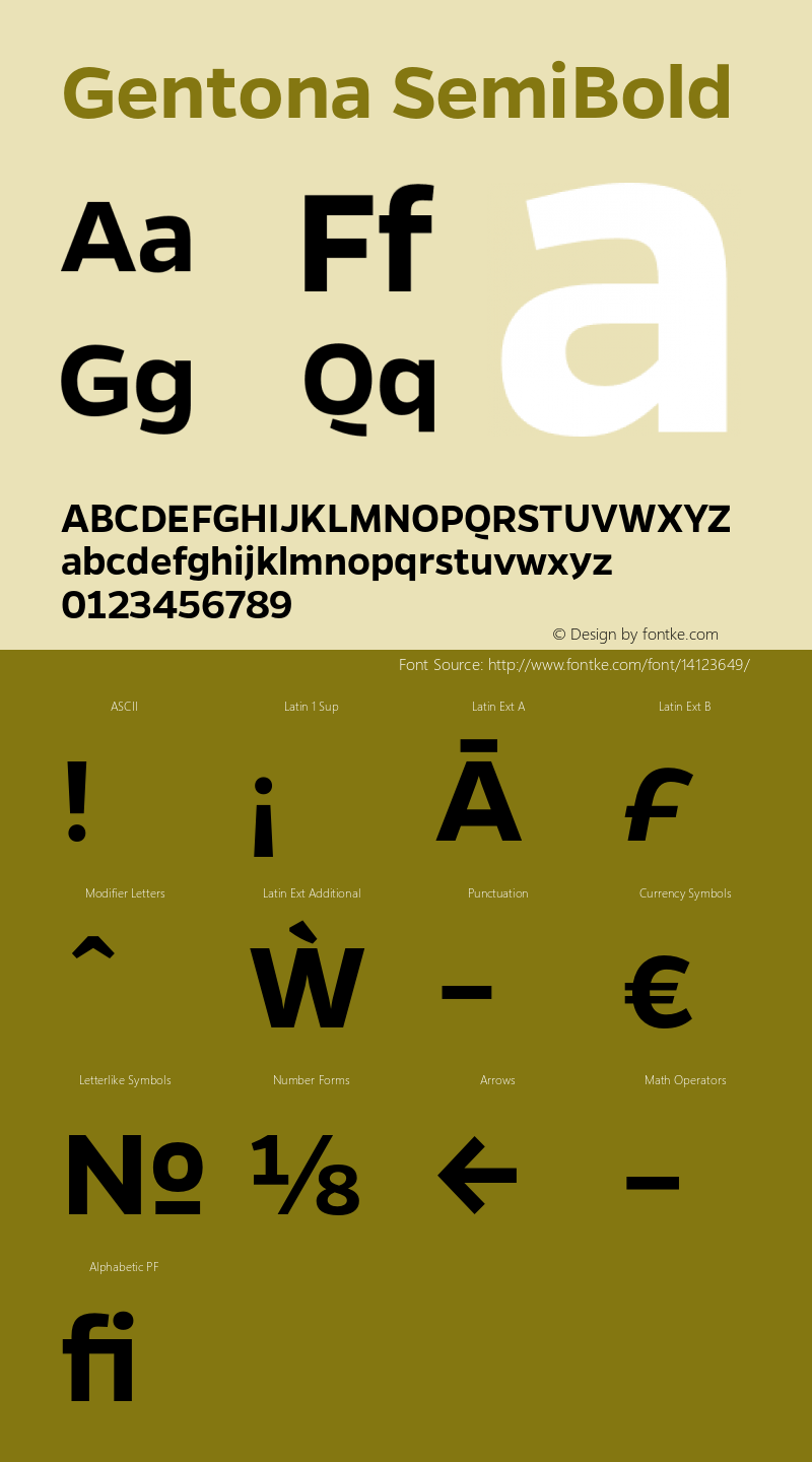 Gentona SemiBold Version 1.001;PS 001.001;hotconv 1.0.70;makeotf.lib2.5.58329 Font Sample