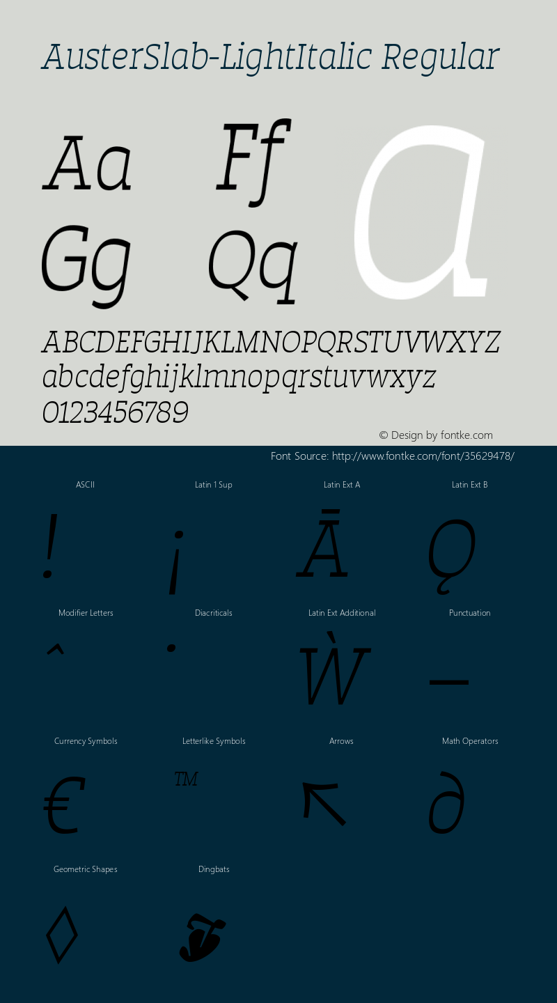 Auster Slab W05 Light Italic Version 1.00 Font Sample