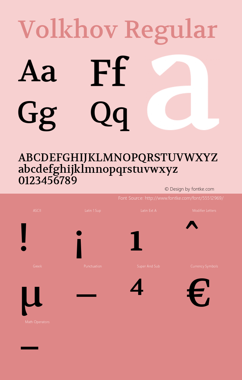 Volkhov Regular Version 1.010 Font Sample