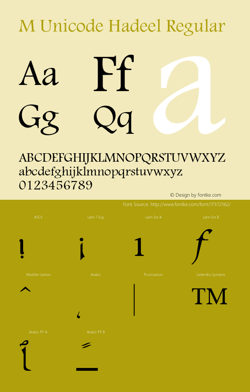 M Unicode Hadeel Regular 1.0 - 1422 Font Sample