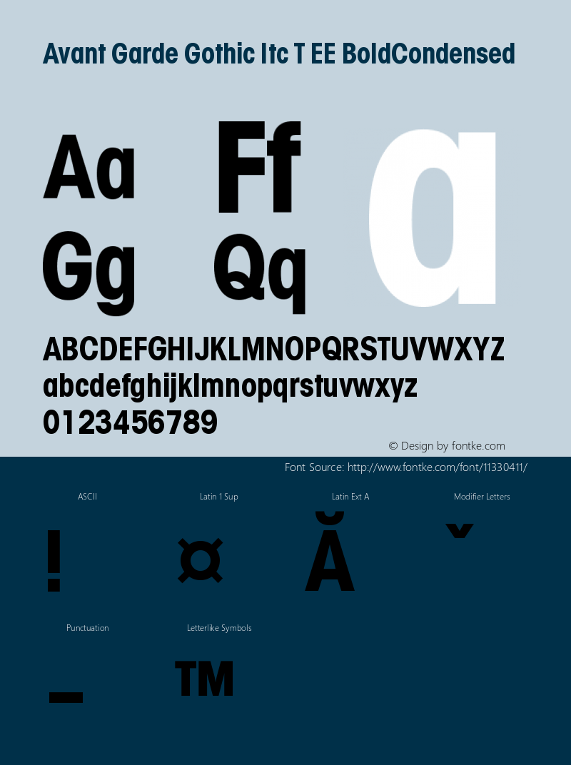 Avant Garde Gothic Itc T EE BoldCondensed Version 001.005 Font Sample