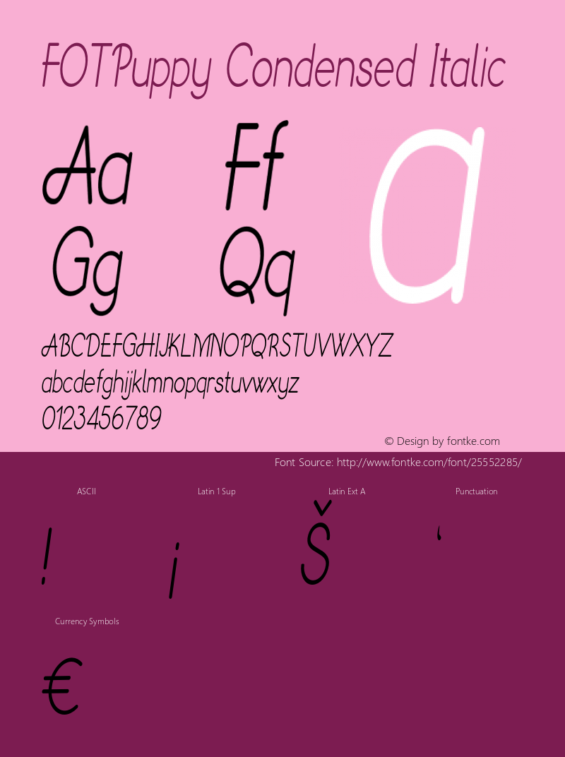 FOTPuppy-CondensedItalic Version 1.000 Font Sample