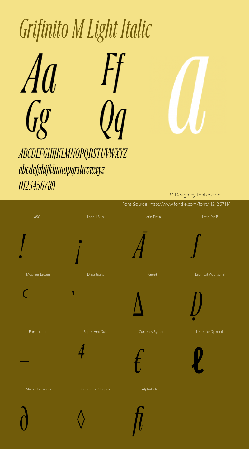 Grifinito M Light Italic Version 2.001 Font Sample