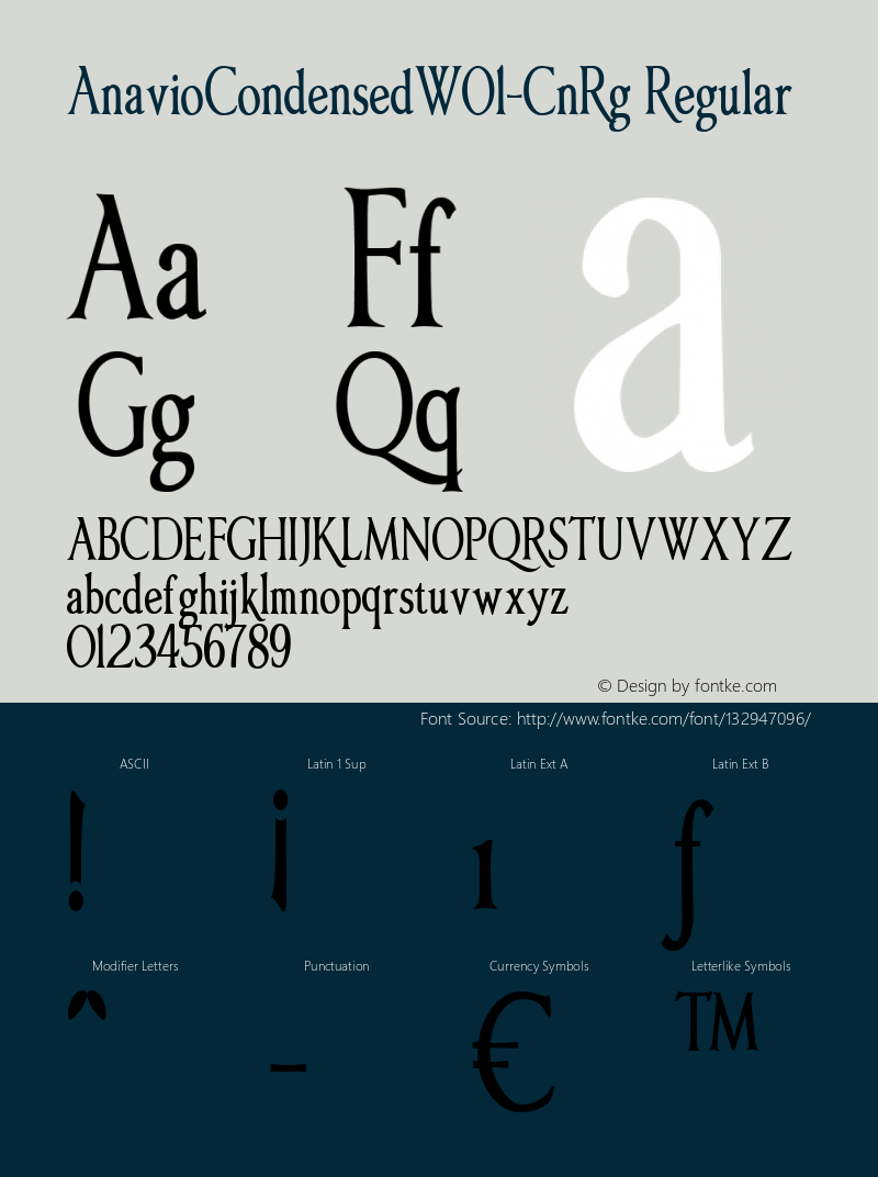 Anavio Condensed W01 Cn Rg Version 1.00 Font Sample