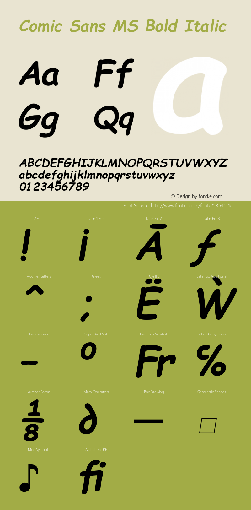 Comic Sans MS Bold Italic Version 5.14 Font Sample