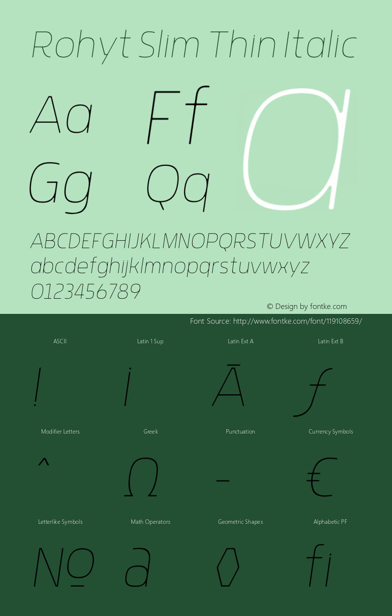 Rohyt Slim Thin Italic Version 1.000; wf-rip Font Sample