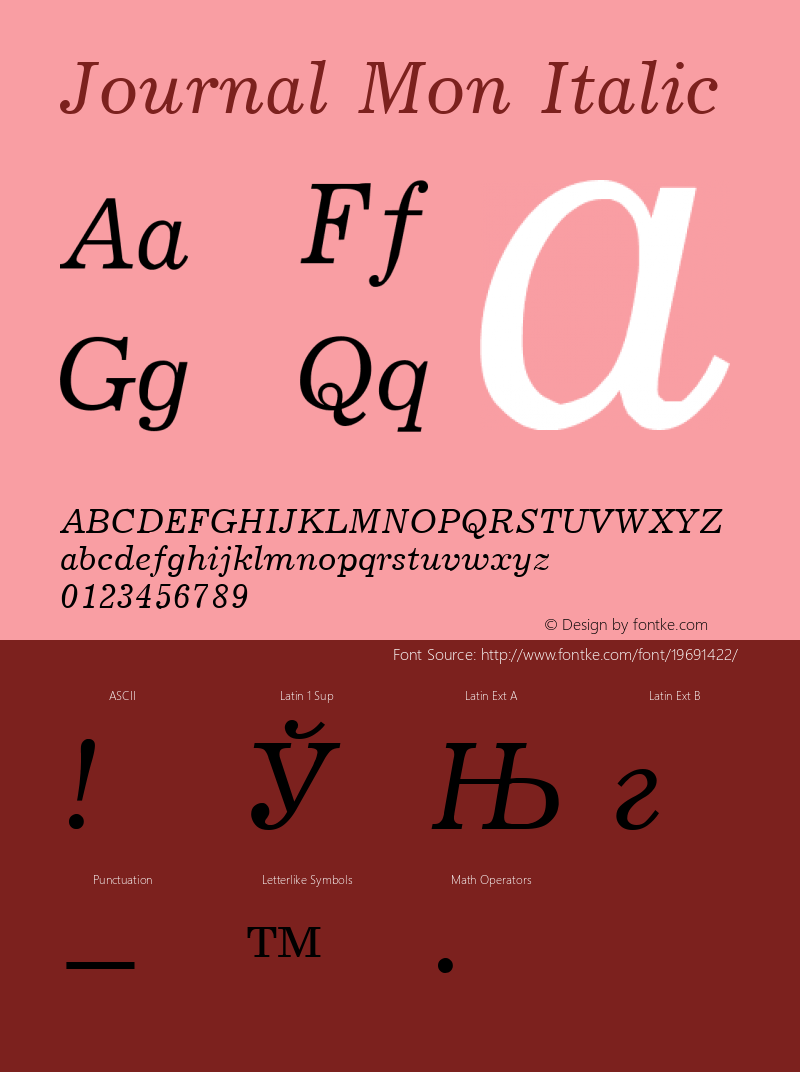 Journal Mon Italic 2.00 Font Sample