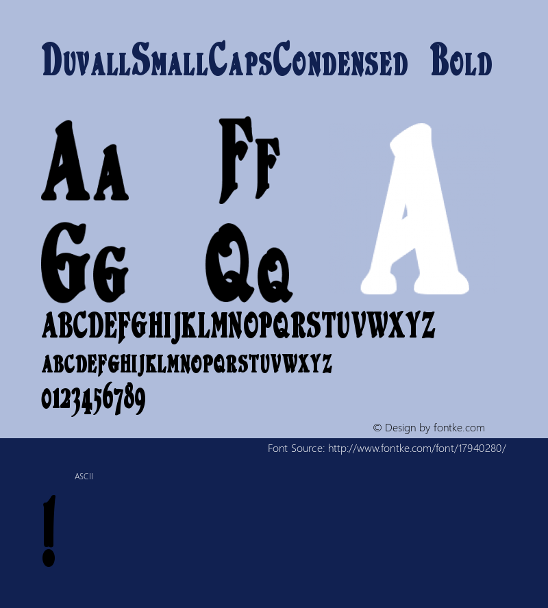 DuvallSmallCapsCondensed Bold Version 1.00 Font Sample