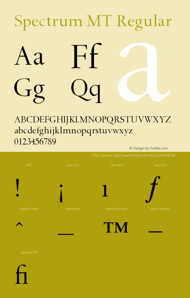 Spectrum MT Version 001.003 Font Sample