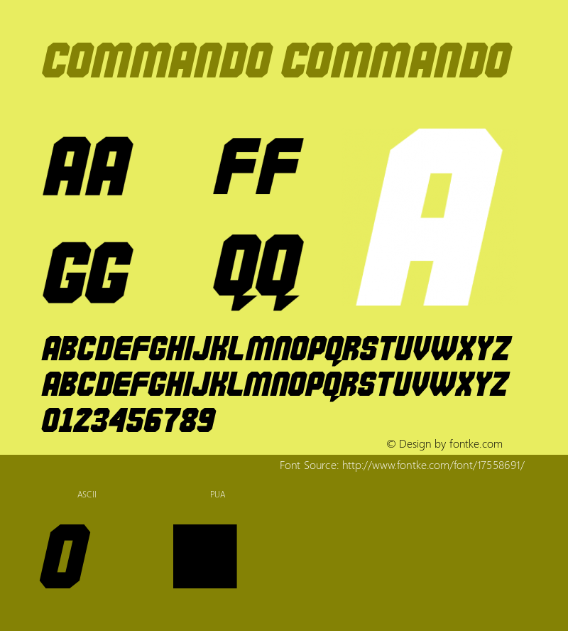 Commando Commando Version 1.00 2007 initial release Font Sample