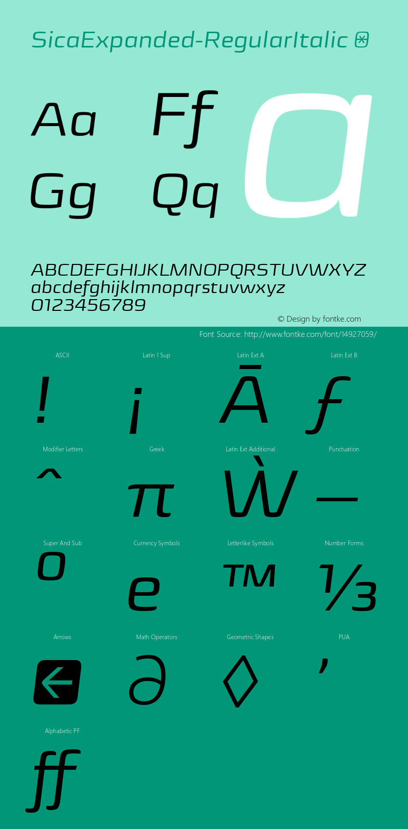 SicaExpanded-RegularItalic ☞ Version 1.000;PS 001.000;hotconv 1.0.70;makeotf.lib2.5.58329;com.myfonts.easy.dootype.sica-expanded.regular-italic.wfkit2.version.4kRo Font Sample