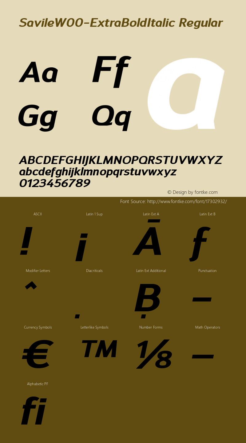 SavileW00-ExtraBoldItalic Regular Version 1.10 Font Sample