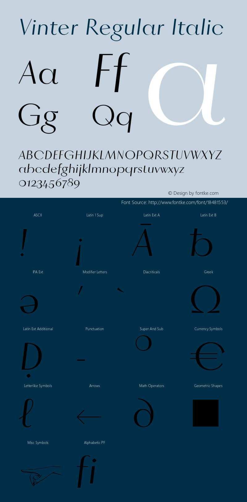 Vinter Regular Italic Version 1.000;PS 2.001;hotconv 1.0.86;makeotf.lib2.5.63406 Font Sample