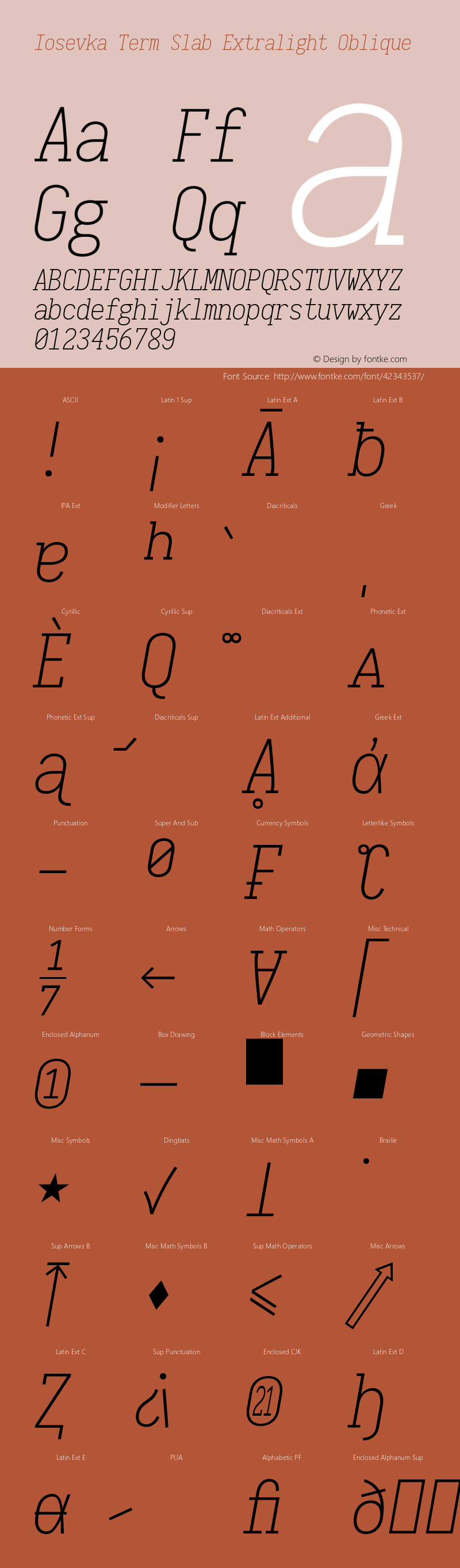 Iosevka Term Slab Extralight Oblique 2.3.2 Font Sample