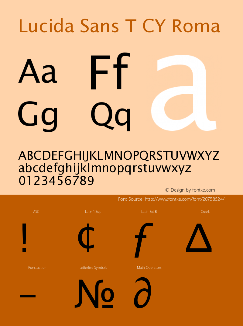 Lucida Sans T CY Roman Version 001.005 Font Sample