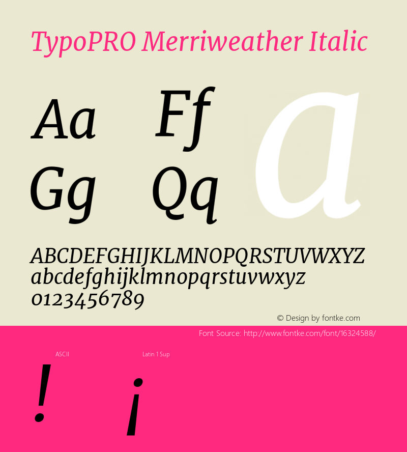 TypoPRO Merriweather Italic Version 1.005; ttfautohint (v0.97) -l 13 -r 13 -G 200 -x 24 -f dflt -w 