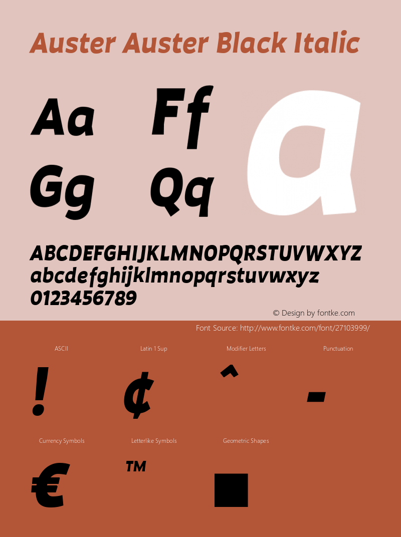 Auster Auster Black Italic Version 1.000;PS 001.000;hotconv 1.0.88;makeotf.lib2.5.64775 Font Sample